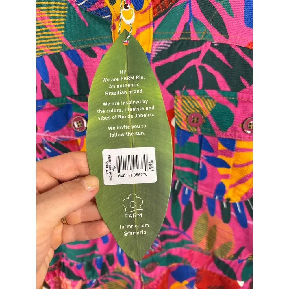 FARM Rio Macaw 100% Cotton Tropical Jumpsuit Coveralls, XS- NWT - Picture 4 of 11